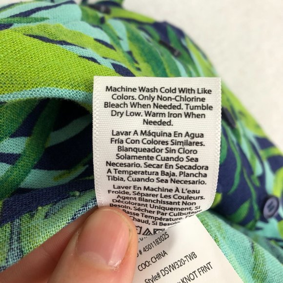 Sofia Jeans Women's Size Large Linen Blend Knot Front Blue Green Leaf Peplum Top - Picture 9 of 14